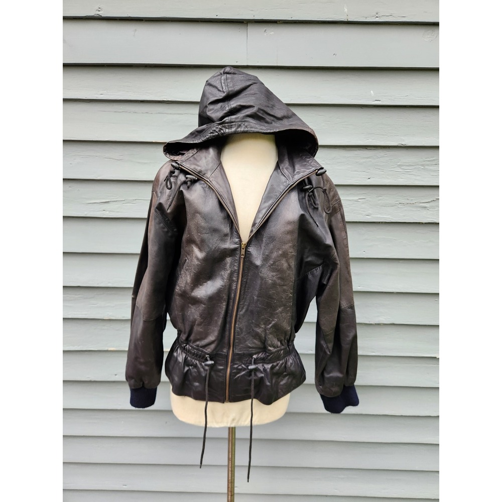 Vintage 90s Byrnes & Baker Leather Bomber Jacket‎ Black Hooded Thinsulate Medium